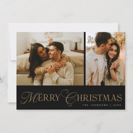 Modern Elegant Script Photo Collage Christmas シーズンカード (正面)