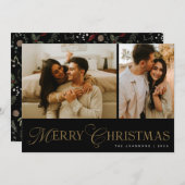 Modern Elegant Script Photo Collage Christmas シーズンカード (正面/裏面)