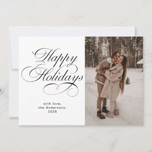 Modern Elegant Script Photo Collage Christmas シーズンカード (正面)