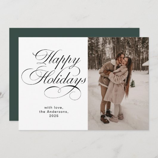 Modern Elegant Script Photo Collage Christmas シーズンカード (正面/裏面)