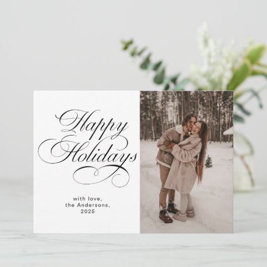 Modern Elegant Script Photo Collage Christmas シーズンカード (スタンド正面)