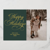 Modern Elegant Script Photo Collage Christmas 箔シーズンカード (正面)