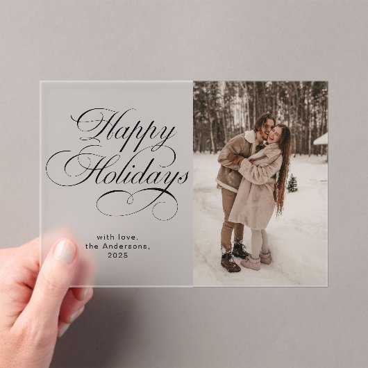 Modern Elegant Script Photo Collage Christmas Card アクリル招待状 (インサイチュ (ポータブル))