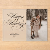 Modern Elegant Script Photo Collage Christmas Card アクリル招待状 (正面)