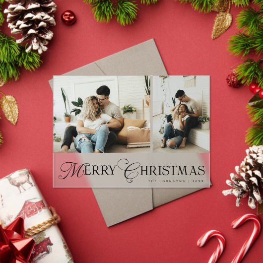Modern Elegant Script Photo Collage Christmas Card アクリル招待状 (インサイチュ (クリスマス))