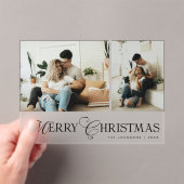 Modern Elegant Script Photo Collage Christmas Card アクリル招待状 (インサイチュ (ポータブル))