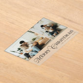 Modern Elegant Script Photo Collage Christmas Card アクリル招待状 (レイダウン)