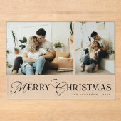 Modern Elegant Script Photo Collage Christmas Card アクリル招待状 (正面)