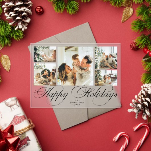 Modern Elegant Script Photo Collage Christmas Card アクリル招待状 (インサイチュ (クリスマス))