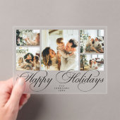 Modern Elegant Script Photo Collage Christmas Card アクリル招待状 (インサイチュ (ポータブル))
