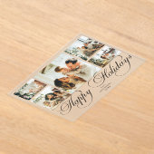 Modern Elegant Script Photo Collage Christmas Card アクリル招待状 (レイダウン)