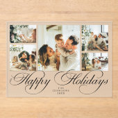 Modern Elegant Script Photo Collage Christmas Card アクリル招待状 (正面)