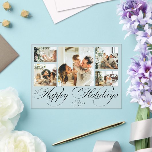 Modern Elegant Script Photo Collage Christmas Card アクリル招待状 (インサイチュ (ウェディング))