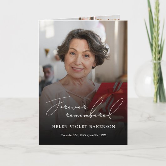 Modern Elegant Script Photo Folded Funeral Program プログラム (正面)