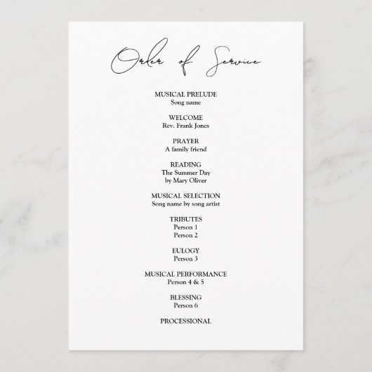 Modern Elegant Script Photo Funeral Flat プログラム (裏面)