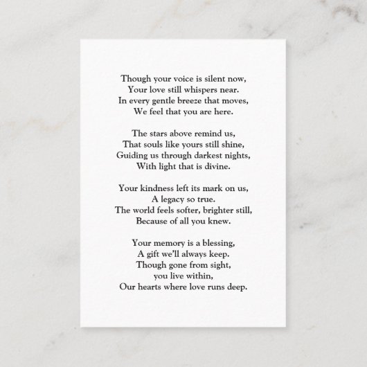 Modern Elegant Script Photo Funeral Welcome Sign 名刺 (裏面)