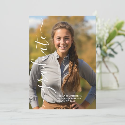 Modern Elegant Script Photo Graduation 案内状 (スタンド正面)