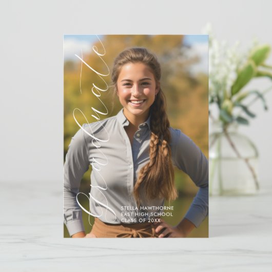 Modern Elegant Script Photo Graduation 案内状 (スタンド正面)