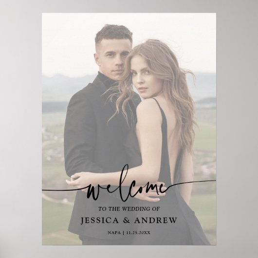 Modern Elegant Script Photo Wedding Welcome ポスター (正面)