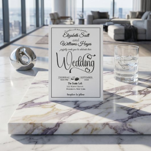Modern Elegant Script QR Code Photo Budget Wedding 招待状