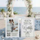 Modern Elegant Script QR Code Photo Budget Wedding 招待状