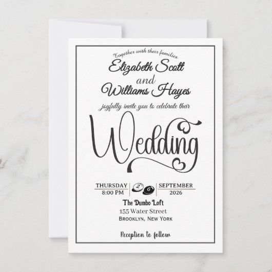 Modern Elegant Script QR Code Photo Budget Wedding 招待状 (正面)