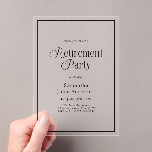 Modern Elegant Script Retirement Party  アクリル招待状 (インサイチュ (ポータブル))