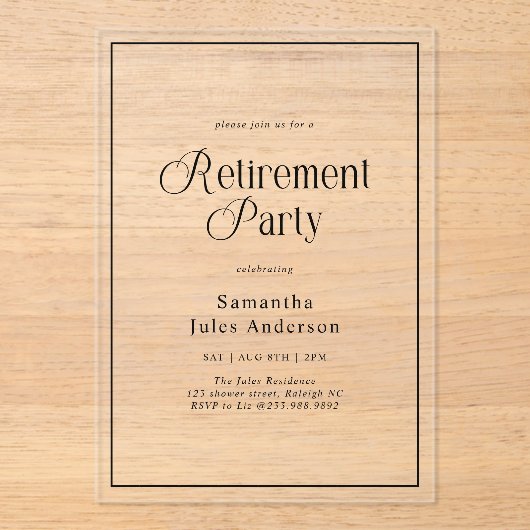 Modern Elegant Script Retirement Party  アクリル招待状 (正面)