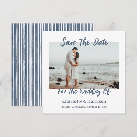 Modern Elegant Script Wedding Photo セーブザデート (正面/裏面)