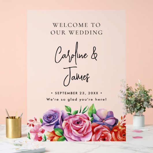 Modern Elegant Script Wedding Welcome  アクリルサイン (ウェディング)