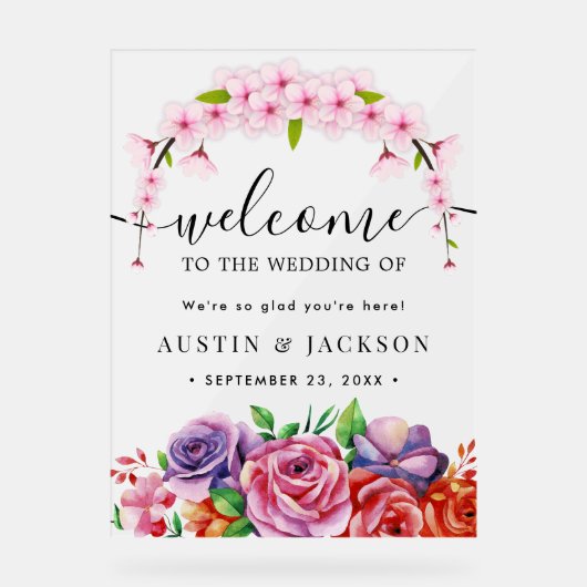 Modern Elegant Script Wedding Welcome  アクリルサイン (正面)