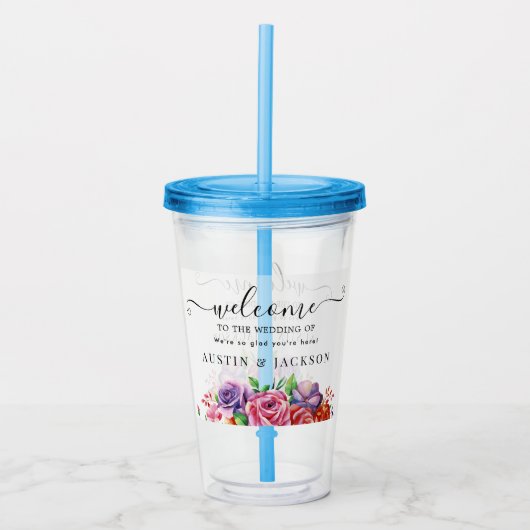 Modern Elegant Script Wedding Welcome アクリルタンブラー (正面)