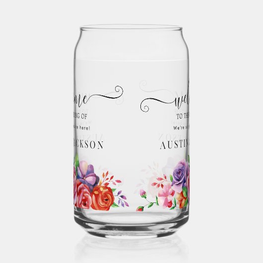 Modern Elegant Script Wedding Welcome ガラス缶 (左)