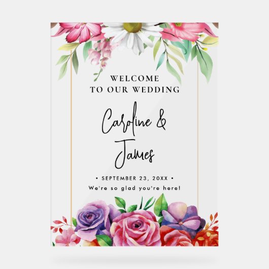 Modern Elegant Script Wedding Welcome  Acrylic Sig アクリルサイン (正面)