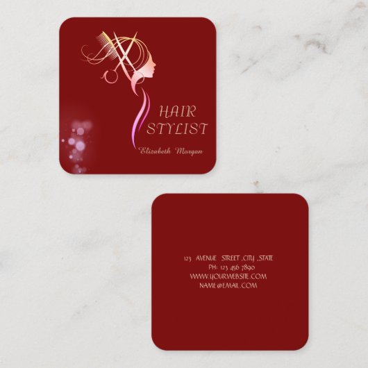 Modern Elegant Simple Plain,Gold Scissors Red スクエア名刺 (正面/裏面)