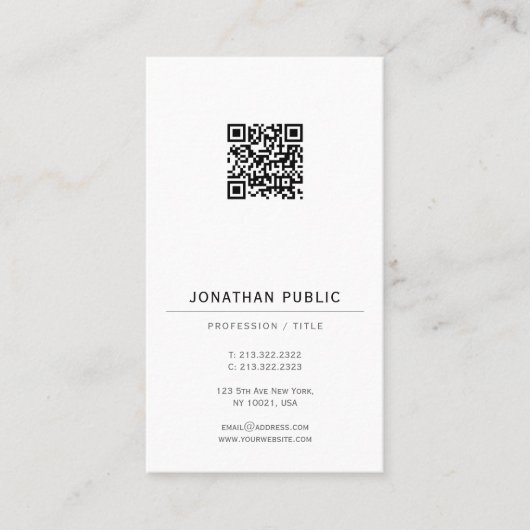 Modern Elegant Simple QR Code Template Vertical 名刺 (正面)