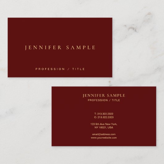 Modern Elegant Simple Template Luxury Maroon Red 名刺 (正面/裏面)