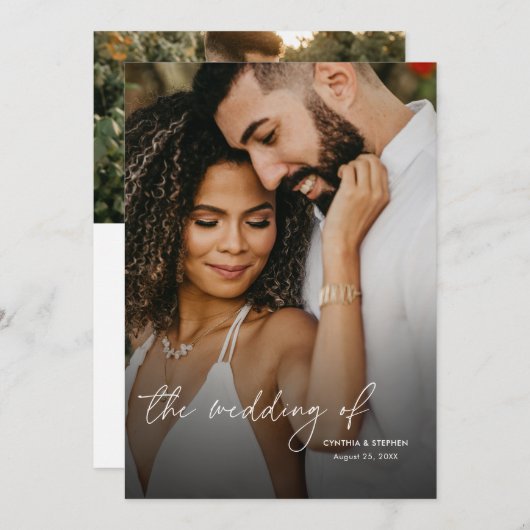 Modern Elegant Simple Vertical 2 Photos Wedding 招待状 (正面/裏面)