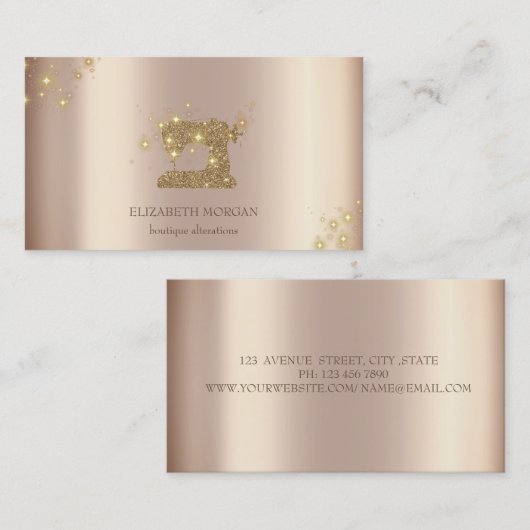 Modern Elegant Sparkle Gold Glitter Sewing Machine 名刺 (正面/裏面)