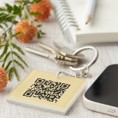 Modern Elegant Square Single Sided Gold QR Code キーホルダー (正面右)