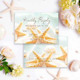 Modern Elegant Starfish Shells Ocean Beach Wedding 出欠カード