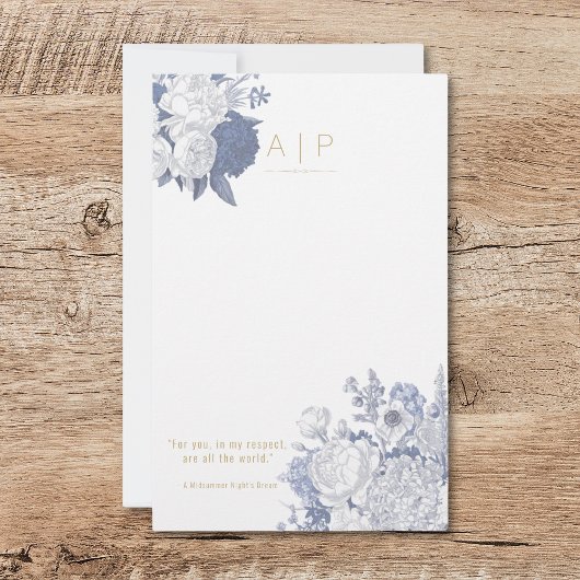 Modern Elegant Stylish Quote Floral Blue 便箋