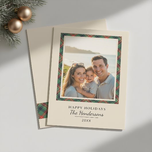 Modern Elegant Tartan Photo Frame Family Christmas シーズンカード