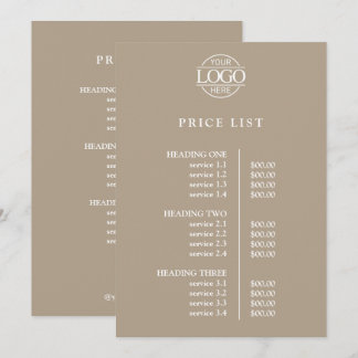 Modern Elegant Taupe Business Logo Menu Price List シーズンカード