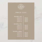 Modern Elegant Taupe Business Logo Menu Price List シーズンカード (正面)