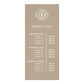 Modern Elegant Taupe Business Logo Menu Price List ラックカード