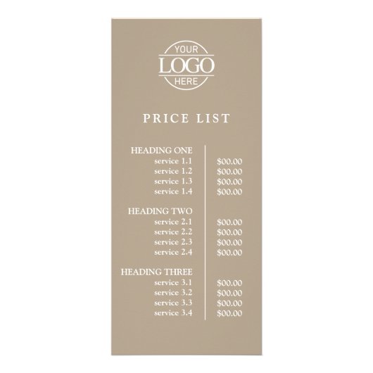 Modern Elegant Taupe Business Logo Menu Price List ラックカード (正面)