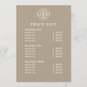 Modern Elegant Taupe Logo Service Menu Price List シーズンカード (正面)