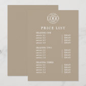 Modern Elegant Taupe Logo Service Menu Price List シーズンカード (正面/裏面)