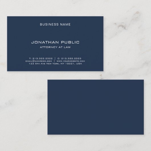 Modern Elegant Template Attorney Lawyer Navy Blue 名刺 (正面/裏面)